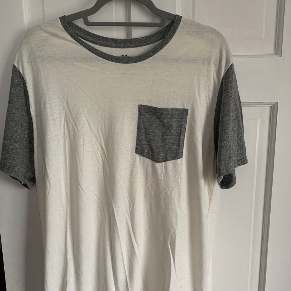 Gray and White Short Sleeve T-Shirt from BDG